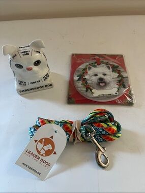 Dog lover accessories- Dog Phrenology, leash and Westie Xmas ornament